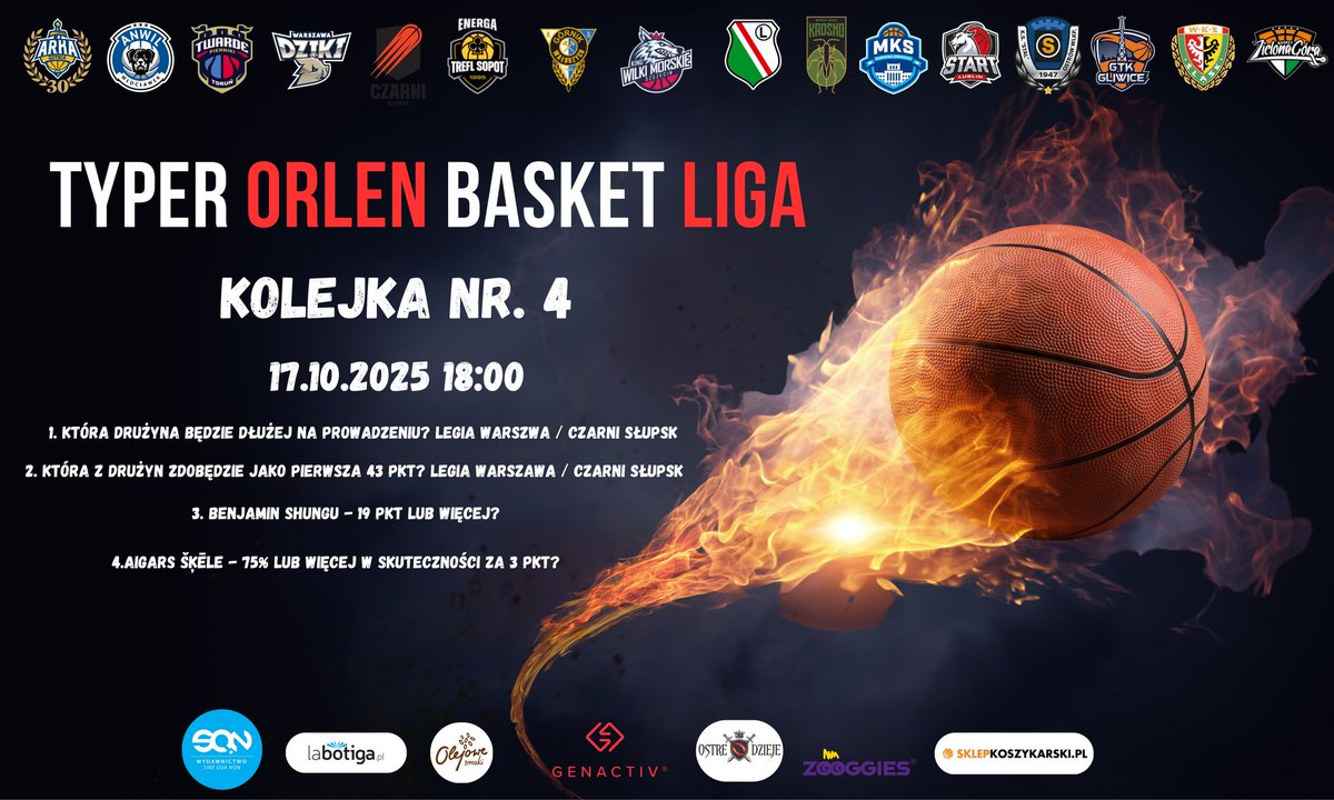 SebastianTyper's tweet photo. Hello!🔥
Startujemy z kolejką nr. 4 🔥🏀💪
Tym razem na cel spotkanie 
@LegiaKosz - @CzarniToWy🔥🔥🔥
Będzie się działo ! 🔥
Powodzenia! 🏀💪🔥

#plkpl
@PLKpl
#Genactiv
@OstreDzieje
@SQNPublishing 
https://t.co/Ldb3UFKabi 
https://t.co/zQS4usUy4p
@KicktippPL 
@RegionalnaPilka https://t.co/h0bP3e7fsp