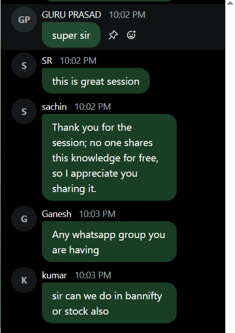 learntotrade365's tweet photo. Real Content - Real Knowledge sharing - Real example Backtest with 0% Timepass can only give this kind feedbacks directly from traders in today's Free Webinar. 👇👇

I am happy that the session is and will help to improve your trading.