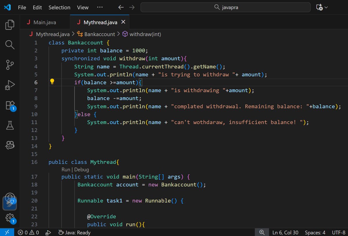 sonu2016841's tweet image. Thread Synchronization – Avoid Race Conditions! Multiple threads accessing shared data
Other tools: Lock, ReentrantLock, Semaphore Volatile for visibility across threads Common methods: wait(), notify(), join()
#JavaConcurrency #Synchronization