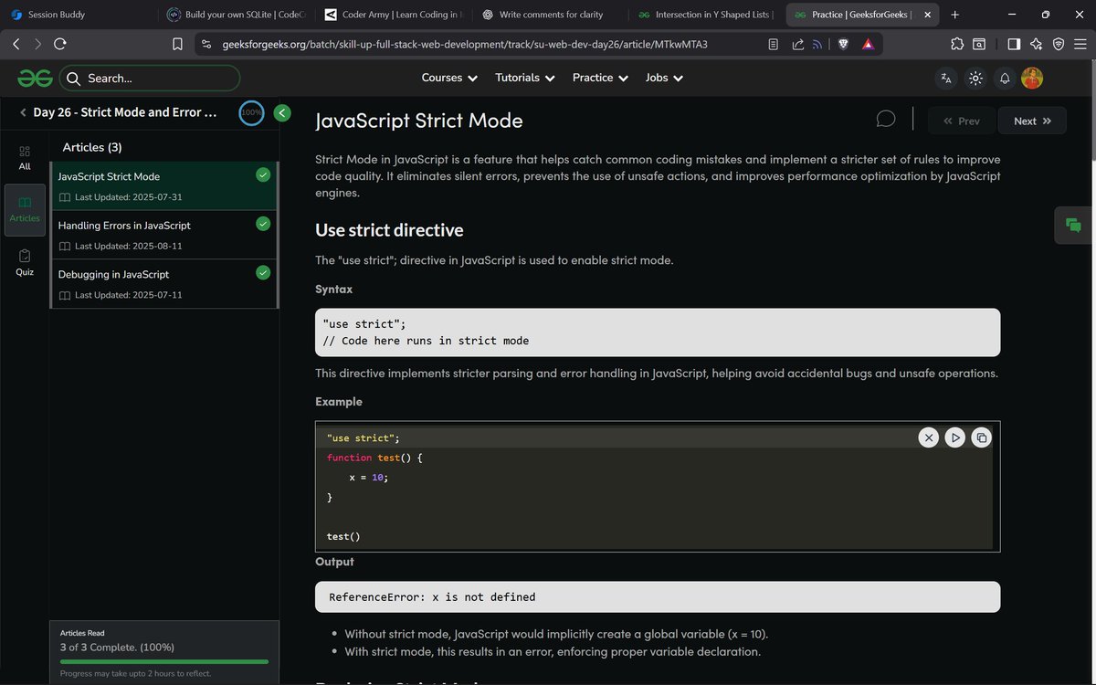 mohd_safee7's tweet image. 📅 Day 26/60 – Full Stack Web Development
📷 Today I learned :Javascript Advanced
Course Link: geeksforgeeks.org/batch/skill-up…
#skillupwithgfg #nationskillup #FullStackDevelopment #geeksforgeeks