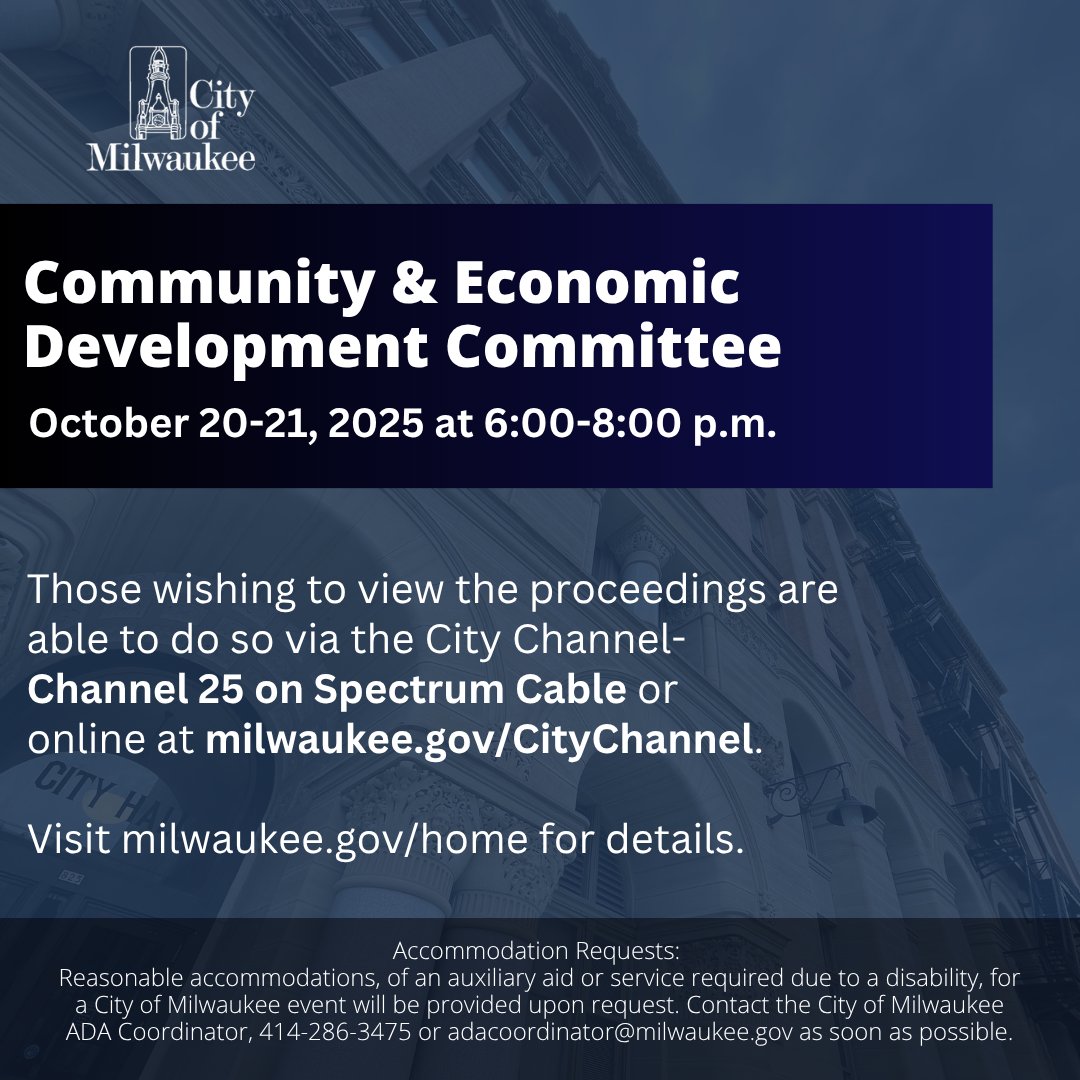 Stay informed MKE 📊:
Visit milwaukee.gov/Home for the complete agenda. (Scroll down to Meetings &amp; Events Calendar.)