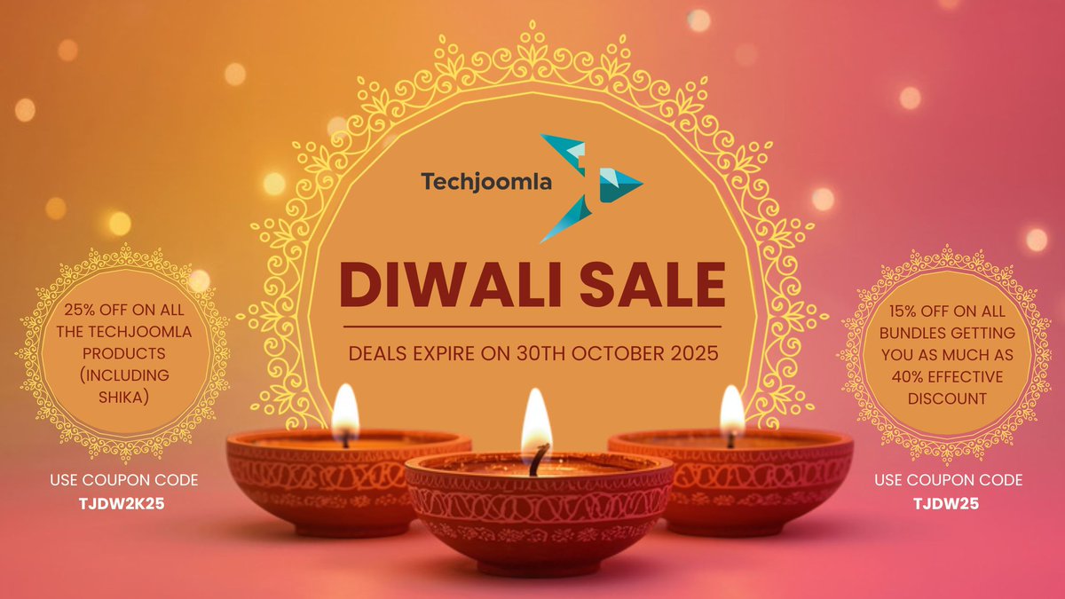 techjoomla's tweet image. We&apos;re excited to bring you our most anticipated #sale of the year! Celebrate #Diwali 2025 with exclusive #offers on our top-rated extensions and bundles available for a limited time only buff.ly/WChIYEi