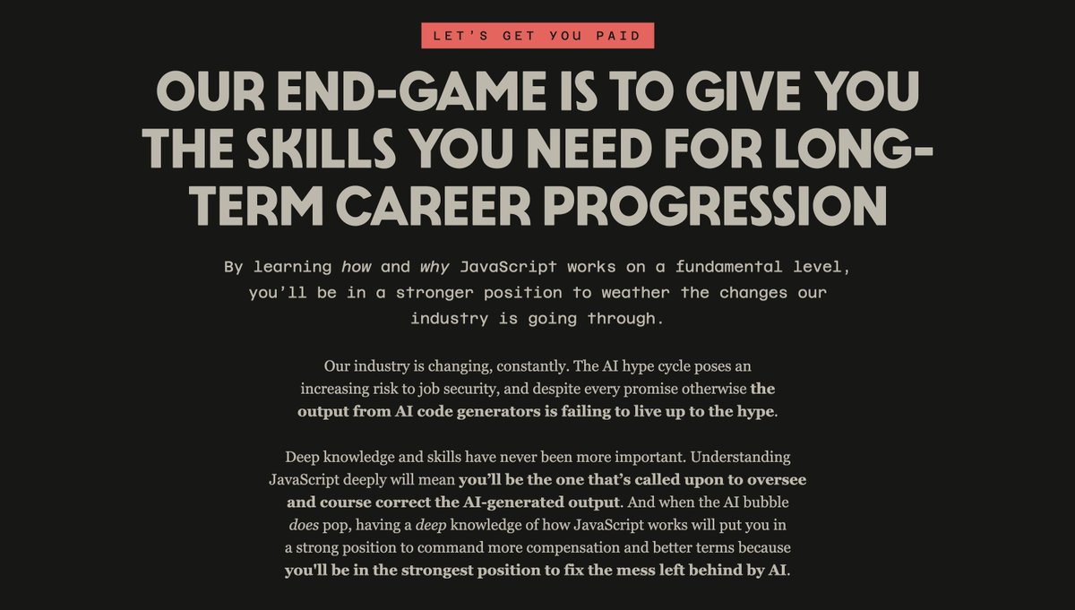 piccalilli_'s tweet image. We've had a couple of people ask whether JavaScript for Everyone is even worth doing, now that generative AI is available.
We've got the perfect answer to that.
piccalil.li/javascript-for…