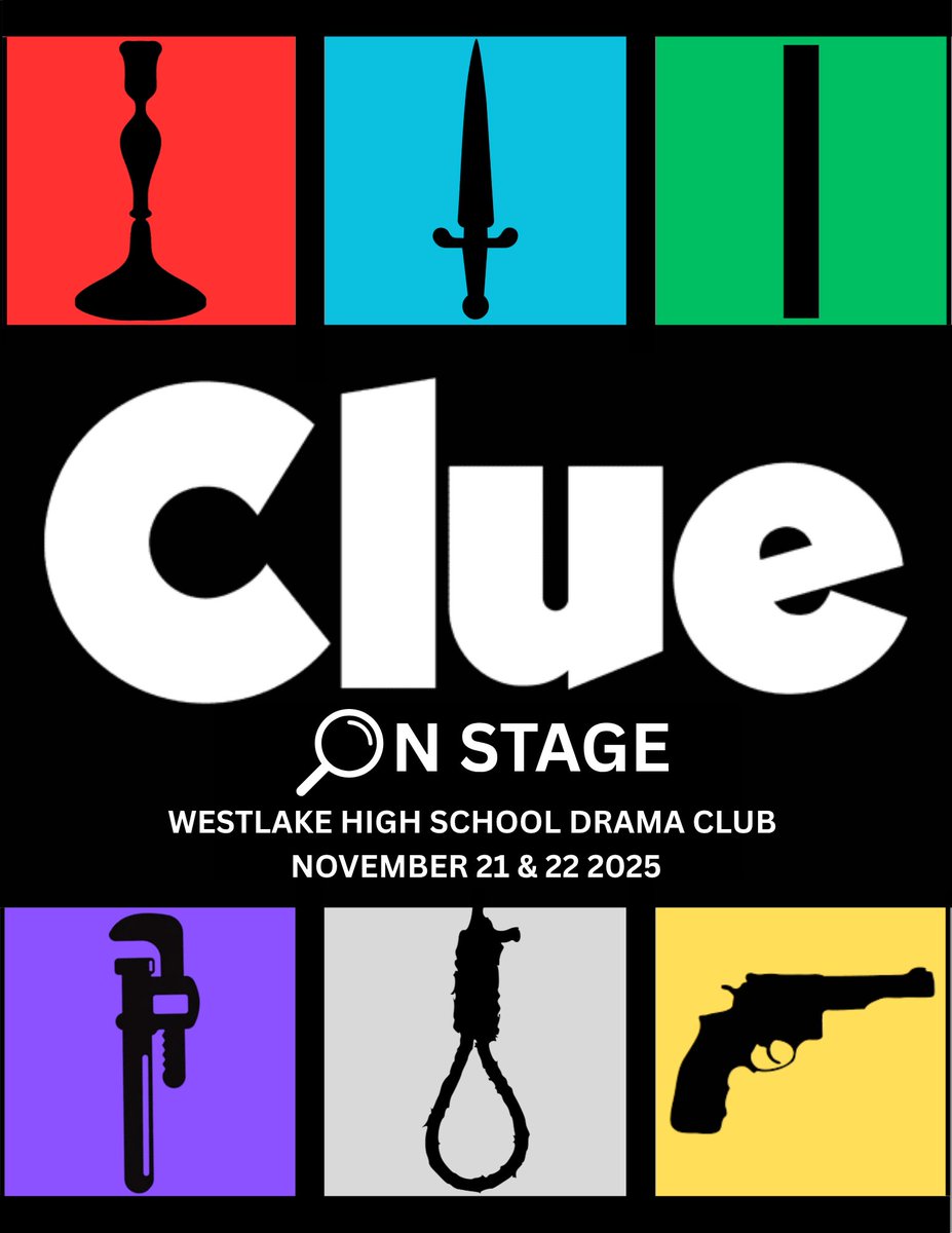 Mark your calendars for Nov. 21 &amp; 22nd, as the Demon Drama Club presents Clue! 7pm | General Admission | Tickets are $10 at the door.  <a href="/WHS_Westlake/">Westlake High School</a>