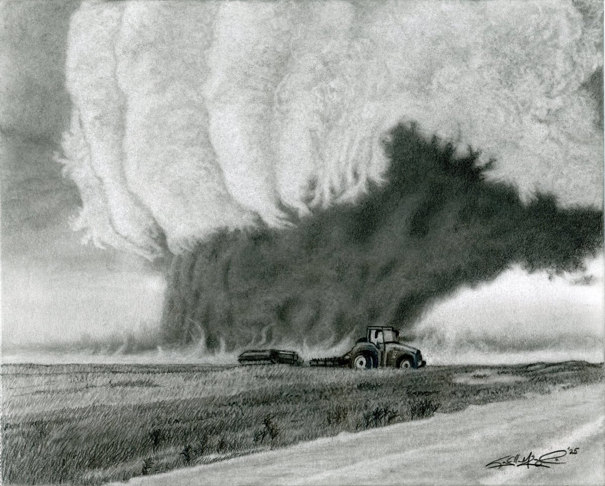 My latest drawing, "Morton 2.0" is based on this amazing shot taken by <a href="/Clint_wx/">Clint Hendricks IV</a> of the Morton, TX tornado on June 5, 2025.  Prints are now available for purchase.

8x10 prints available $40 +shipping
DM to purchase.