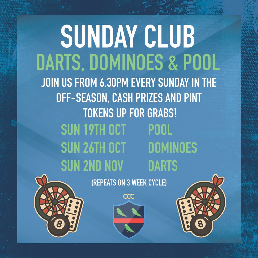 clscricketclub's tweet image. 🎯🎱🎲 Sunday Club Games start this week!

We’re kicking off with Pool 🎱
💷 £5 entry (doubles)
🏆 Winner takes all + 6 pint tokens 🍻

Come down early for Super Sunday football ⚽🔥
Darts, Dominoes &amp;amp; Pool rotate weekly - don’t miss it!