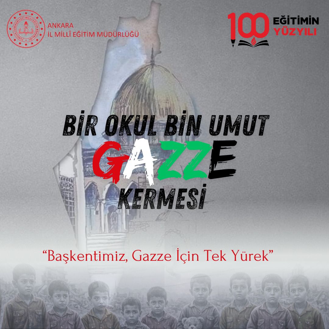 Müdürlüğümüz koordinasyonunda; 20-24 Ekim haftasında, tüm resmi ve özel okullarımızda,
📌"Bir Okul,Bin Umut;Gazze Kermesi"düzenliyoruz. Başkentimizin Gazze için tek yürek olduğu kermesin gelirleri AFAD aracılığıyla Filistin'e gönderilecektir.
<a href="/tcmeb/">Millî Eğitim Bakanlığı</a> <a href="/Yusuf__Tekin/">Yusuf Tekin</a> <a href="/Murat4Kucukali/">Murat Küçükali</a>