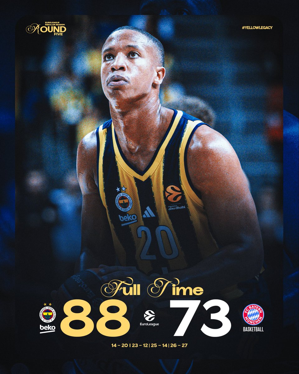 Maç Bizim! 💪

Tebrikler Fenerbahçe Beko! 👏

Maç Sonucu | Fenerbahçe Beko 🆚 Bayern Münih: 88-73

Skor dağılımımız: Jantunen 15, Wilbekin 14, Baldwin 13, Hall 10, Zagars 8, Colson 7, Biberovic 6, Metecan 6, Melli 4, Melih 3, Onuralp 2. #YellowLegacy