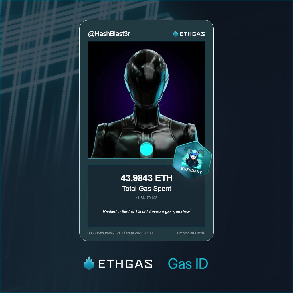 Discovered my Gas ID via ETHGas - turning my gas spend into rewards 🫘

As a Legendary Jack, I've spent 43.9843 ETH on gas but earned 4000 Beans back.

Get your Gas ID and Beans here: ethgas.com/community/gas-…
