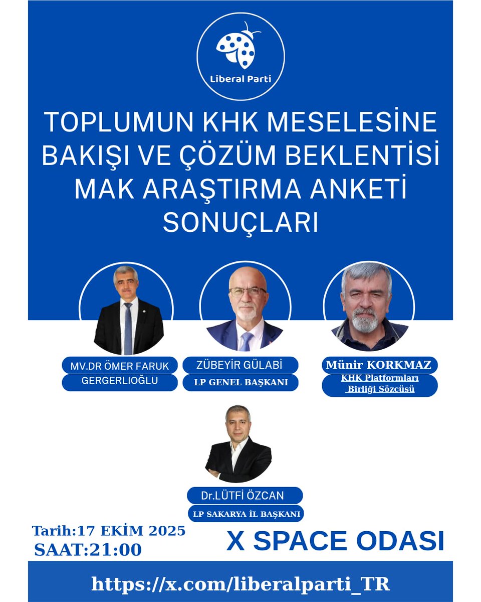 Yarın akşam odamıza bekliyoruz. Mv. Sn. Ömer Faruk Gergerlioğlu, KHK Platformları sözcüsü Sn. Münir Korkmaz, Dr. Lütfi Özcan'ın moderatörlüğünde MAK Danışmanlık tarafından yapılan KHK anketini değerlendirecekler.