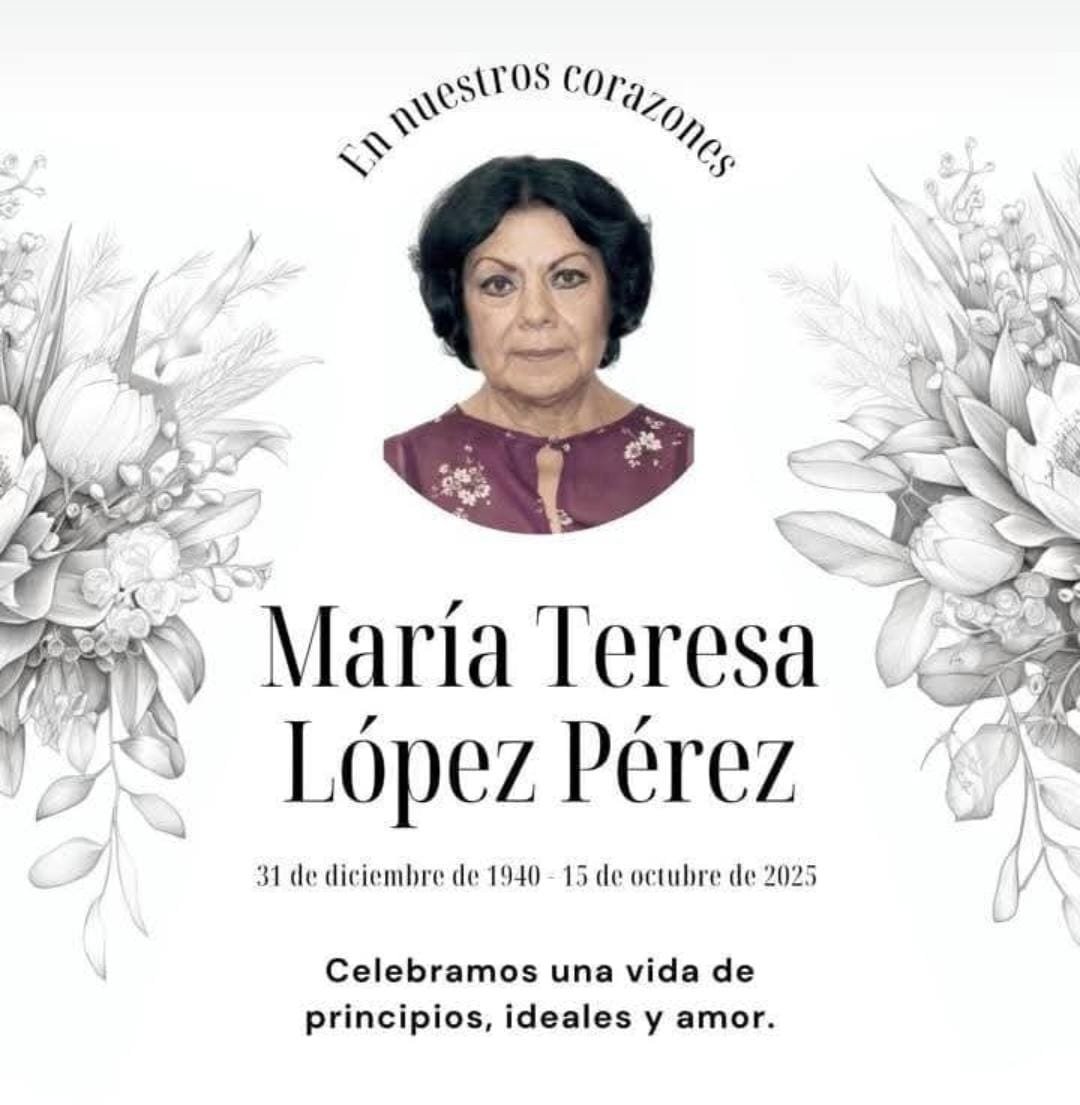 Lamentamos el fallecimiento de María Teresa López Pérez, "Tere López", fundadora del Instituto Mexicano-Cubano "José Martí" en Guadalajara. Dedicó su vida a fortalecer la hermandad entre Cuba y México🇨🇺🤝🇲🇽

Nuestras condolencias a sus seres queridos.