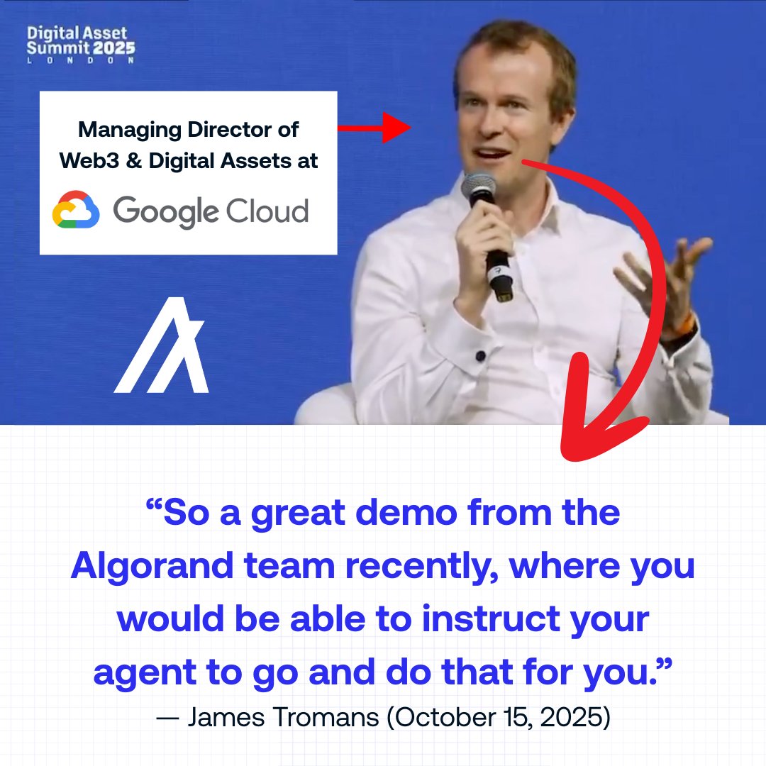 algerstmehn's tweet image. So we basically have the @GoogleCloud Head of Web3 casually shilling the great demo from the @AlgoFoundation team showcasing agentic payments.
Just a few days after Google and Algorand partnered on the Agent Payments Protocol (AP2).
Imagine not being bullish on $ALGO! 🤯