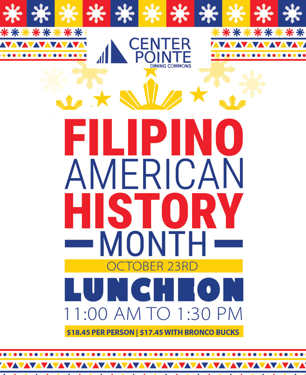 cppdining's tweet image. We’re bringing the taste of the Philippines to Centerpointe! 🇵🇭
🤩 Celebrate Filipino American History Month with dishes like Beef Caldereta, Lechon Kawali, Lumpia, and more.
🗓️ October 23rd
🕐 11 AM - 1:30 PM
📍 Centerpointe