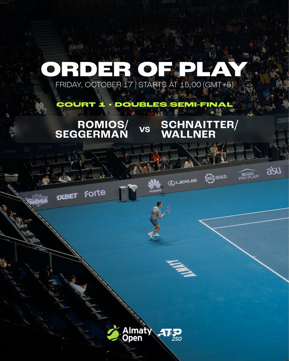 AlmatyOpen_KZ's tweet photo. Day 7️⃣ • 17 October • QUARTERFINALS 

📹 Тікелей эфир: https://t.co/V1rsBrEtfl, https://t.co/adNNYRuEn5, Qazsport және Sport+ арналарында.

🎤 Кешкі сессия билеттерінің иелері әртістің өнерін тамашалай алады. Басталуы 18:20. https://t.co/E0XiheQBmK