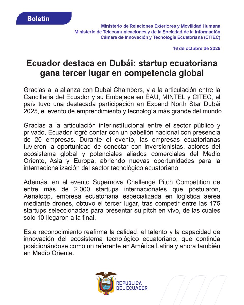 Ecuador destaca en Dubái: startup ecuatoriana gana tercer lugar en competencia global.