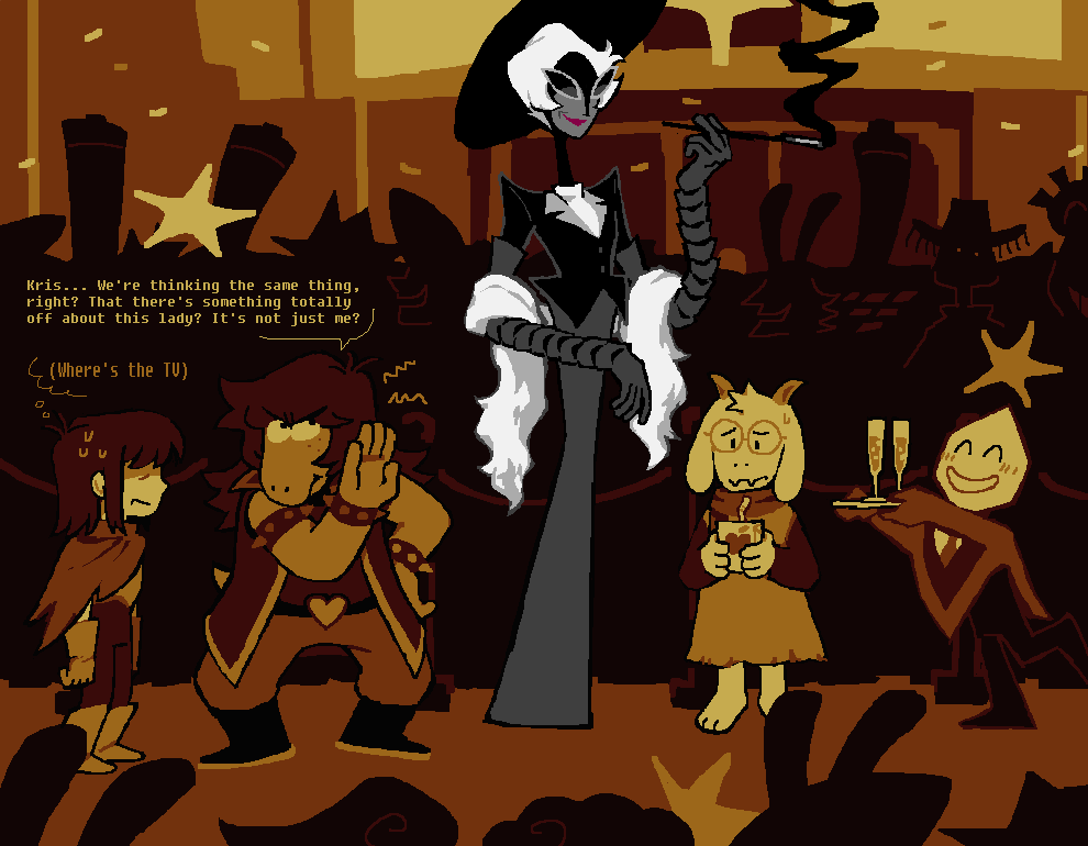 #utdr about ch 3,being outside gives you a persistent palette (like second sanctuary being weird) but inside buildings like the green room its normal

think of how the wizard of oz uses sepia/technicolour to differentiate the waking &amp; dream worlds. operator doesn't change however
