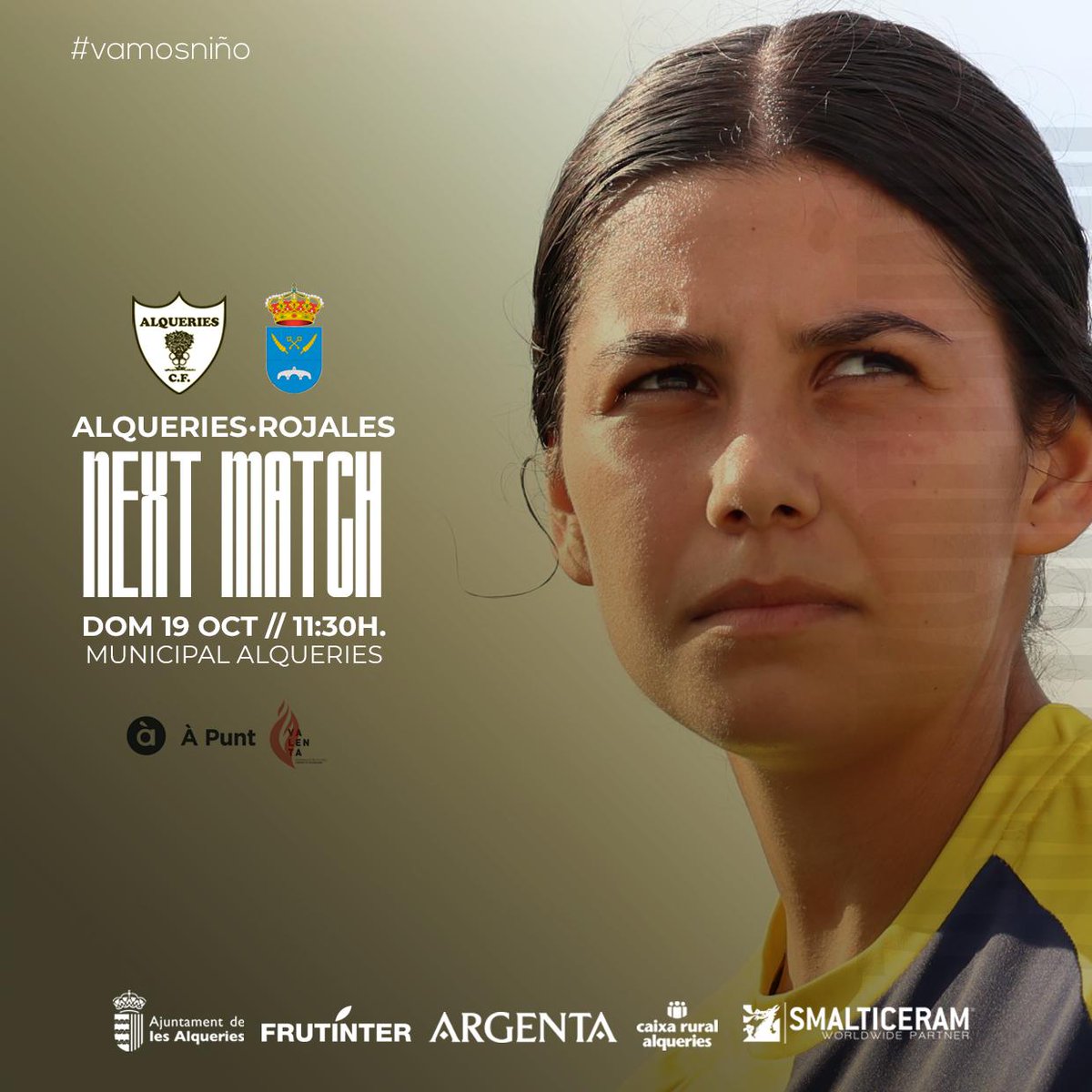 𝗙𝗶𝗻𝗱𝗲 𝗱𝗲 𝗳𝘂́𝘁𝗯𝗼𝗹‼️

¡Afición, os esperamos en el Muni! ¡Juntos somos más fuertes!
⚒️⚽🍍

🗓️ D19 oct. 
🕥 11:30h
🏟️ Municipal de Alqueries
🆚 Rojales CFF

¡Vamos Niño! 💙💛

#somdelniño #todaunavida #unamaneradevivir