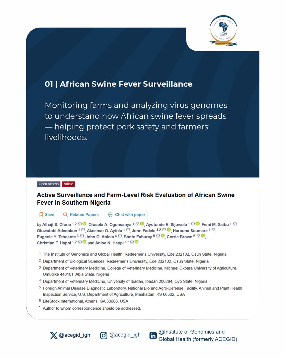 acegid_igh's tweet photo. In celebration of #WorldFoodDay, we’re spotlighting two IGH research projects showing how genomic science is making Africa’s food systems safer and more sustainable.
🔗
1️⃣ https://t.co/sKjVzL8OGc
2️⃣ https://t.co/g0u7eafW9A
#FoodSecurity #Genomics #IGHResearch https://t.co/rV9TrHfZQw