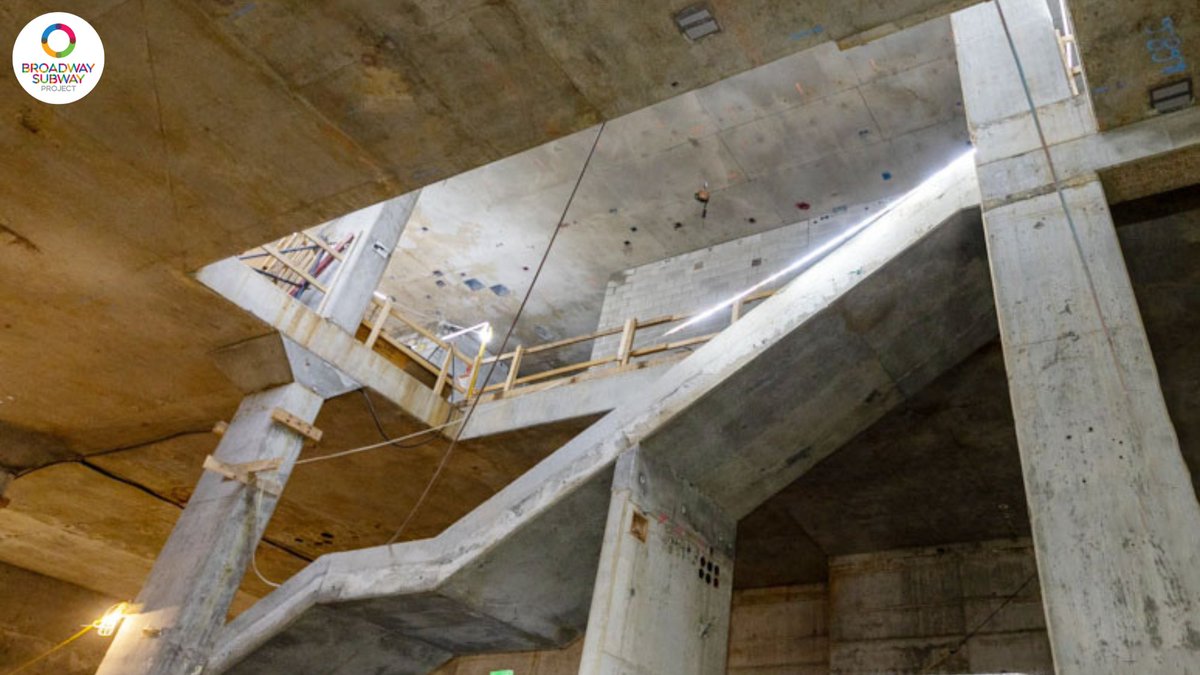 At GNW-Emily Carr Station, crews have completed this staircase that leads to the concourse level from the train platform. 

To construct these stairs, the concrete base is first made on site. Each individual step is built offsite and later installed.