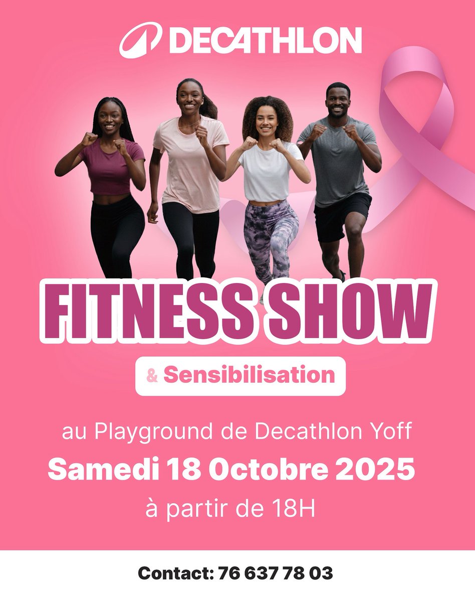 🎀 Bougez pour la bonne cause 💪 ! Rejoignez-nous ce samedi 18 octobre à 18h au Playground de Decathlon Yoff pour un Fitness Show spécial sensibilisation — ensemble, faisons du sport un acte de solidarité. Nous sommes tous concernés ! 💕🌸🎀🩷

Rendez-Vous vite en magasins, sur