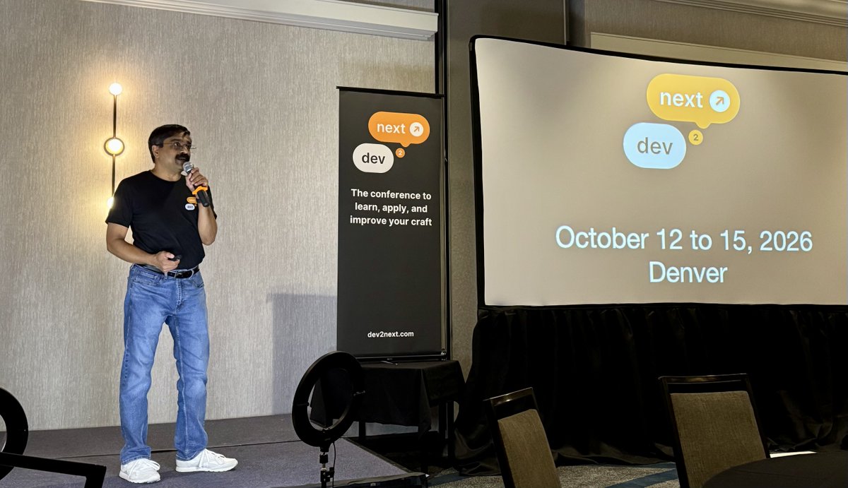 dev2next's tweet image. Big news: #dev2next is coming back next year in Denver — October 12–15, 2026! 🎉
4 days of cutting-edge sessions, future-focused keynotes, and meaningful collaboration with the minds shaping what’s next in software. 💻
Secure your spot soon! 🚀