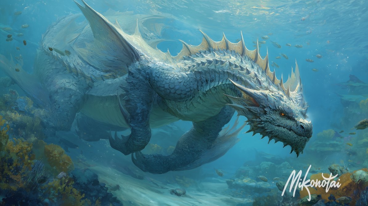 mikonotai's tweet image. Dive into a realm where majestic scales meet tranquil waters. This breathtaking creature reminds us of the hidden wonders and serene power that lies beneath the surface. #Seadragon #FantasyArt #UnderwaterWorld #MythicalCreatures #DigitalArt