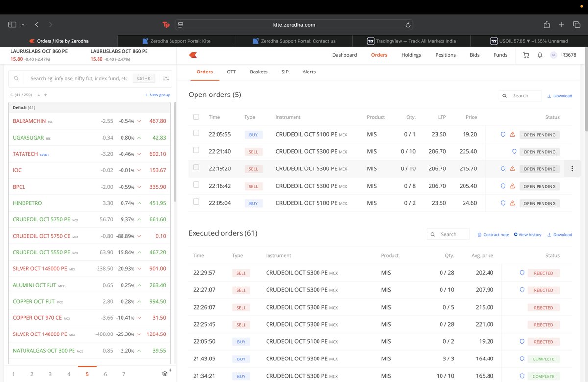 arjunkrish0014's tweet photo. @zerodha Unable to sell my orders for the last 30 mins. User id IR3678. I have tried multiple times. https://t.co/sJNGWpRqIy