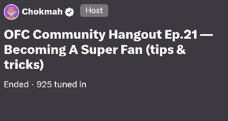 I'm taking a little pause, but I just want to appreciate everyone who joined today’s $OFC Hangout 

I haven’t been very active in previous ones, but today’s session was truly amazing.

Big shoutout to <a href="/chokmahxbt/">Chokmah</a> for the effort, time, and energy he puts in to make every space