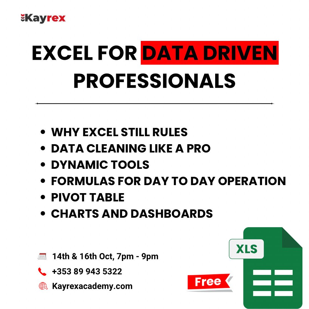 KayrexAcademy's tweet photo. It’s barely 1hr to day two of our FREE CLASS on Excel.
If you are yet to register for this class, this is your chance to do so and easily start out a journey into tech.

Excel skills are globally sort after and here you have an opportunity to learn Excel for free.

Send a Dm now. https://t.co/E9LRNAuXpp