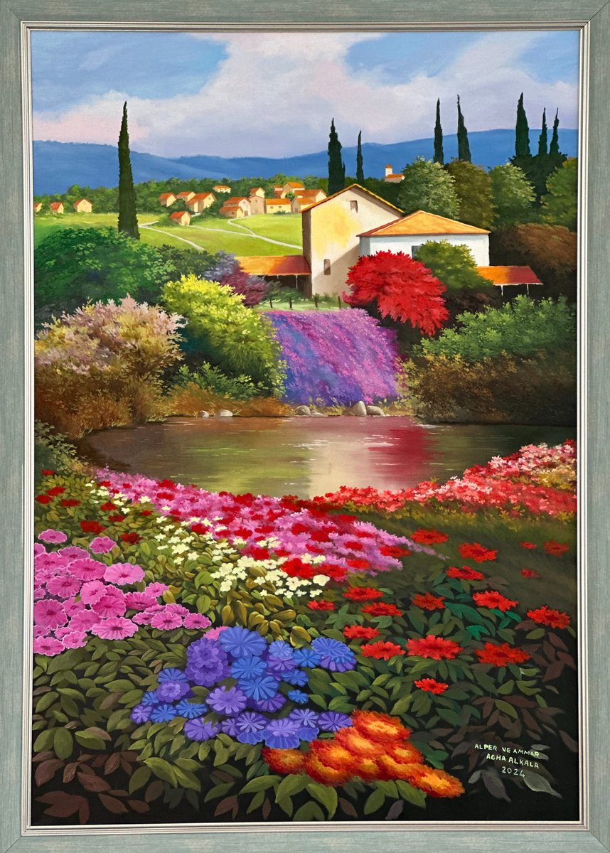 ضفاف الورد .. 
من أعمالي 
زيتي على قماش 100 * 70 سم