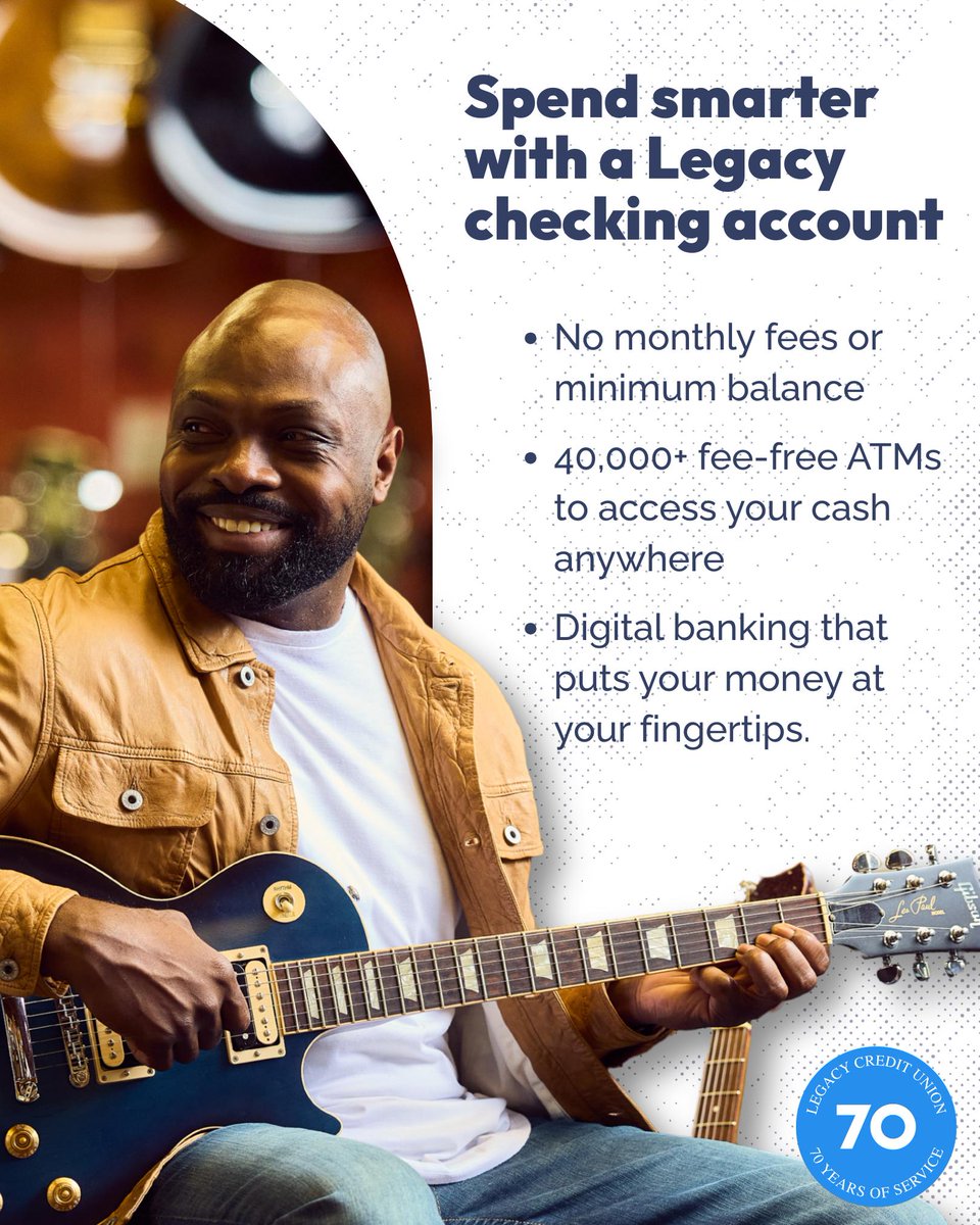 LegacyCU's tweet image. Everyday and Engage checking options are about flexibility, whatever the need. Head over to our site to see which is right for you: legacycreditunion.com/spend/checking