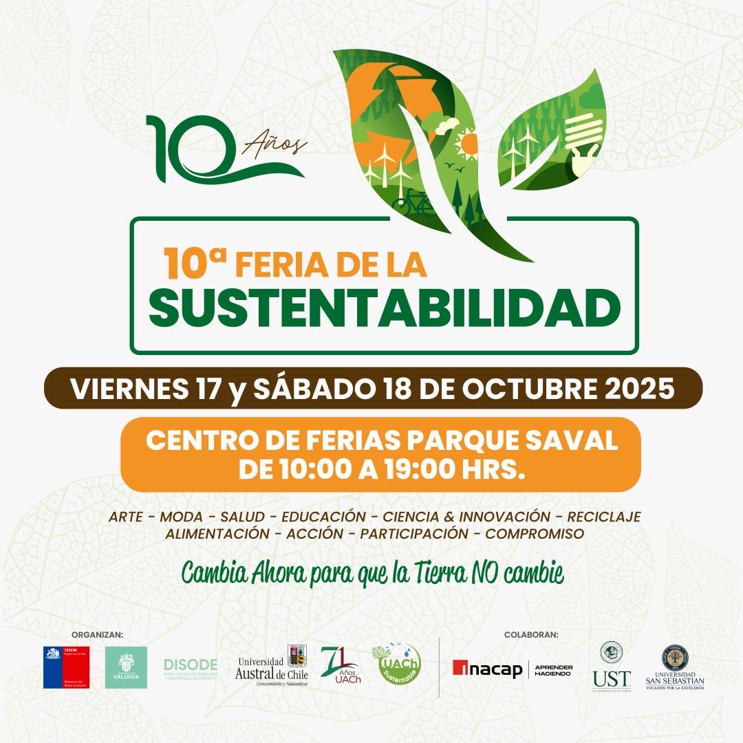 UAChSustentable's tweet photo. ATENCIÓN GENTE DE VALDIVIA Y ALREDEDORES!!! Mañana estaremos en la 10* Feria de Sustentabilidad en el Parque SAVAL y la 12*Campaña Reconéctate!!! https://t.co/UduuZwIm3B