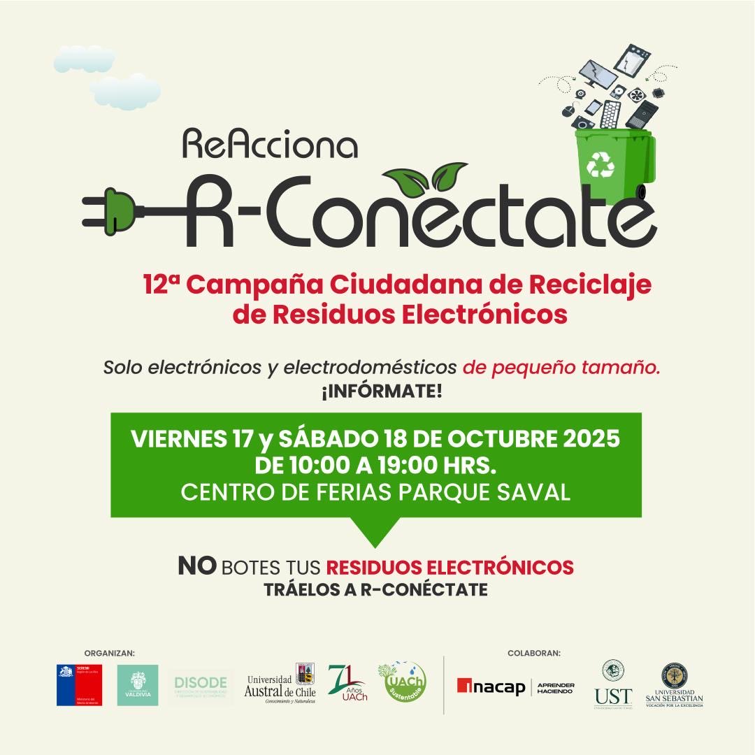 UAChSustentable's tweet photo. ATENCIÓN GENTE DE VALDIVIA Y ALREDEDORES!!! Mañana estaremos en la 10* Feria de Sustentabilidad en el Parque SAVAL y la 12*Campaña Reconéctate!!! https://t.co/UduuZwIm3B