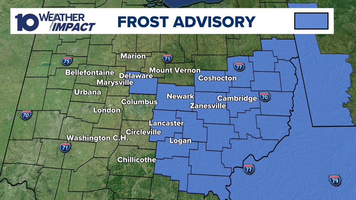 MikeBehrensWX's tweet image. Get ready for the chill! #Frost #Advisories are going up for a number of counties in the #10TV viewing area. Make sure to protect those plants and grab an extra layer Friday morning! 

#10WeatherImpact #CentralOhio #OHwx