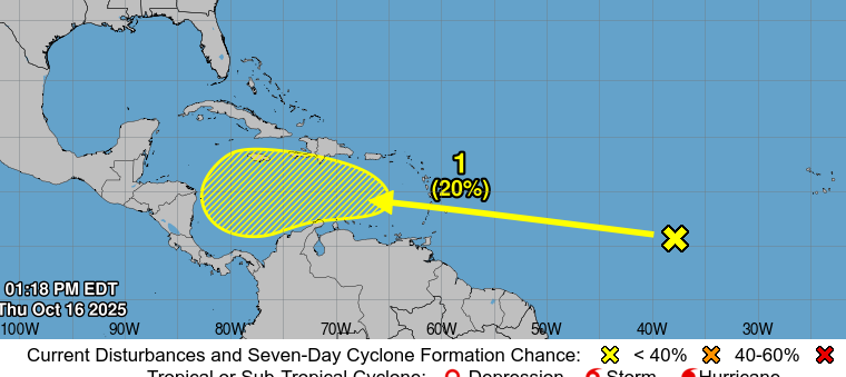 Mar Caribe: Se espera que una #ondaTropical ubicada sobre el Atlántico central tropical se mueva hacia el oeste a 15 a 20 mph durante los próximos días. 
Algún desarrollo lento de este sistema es posible
cuando alcance la porción central del Mar Caribe a la parte media de la