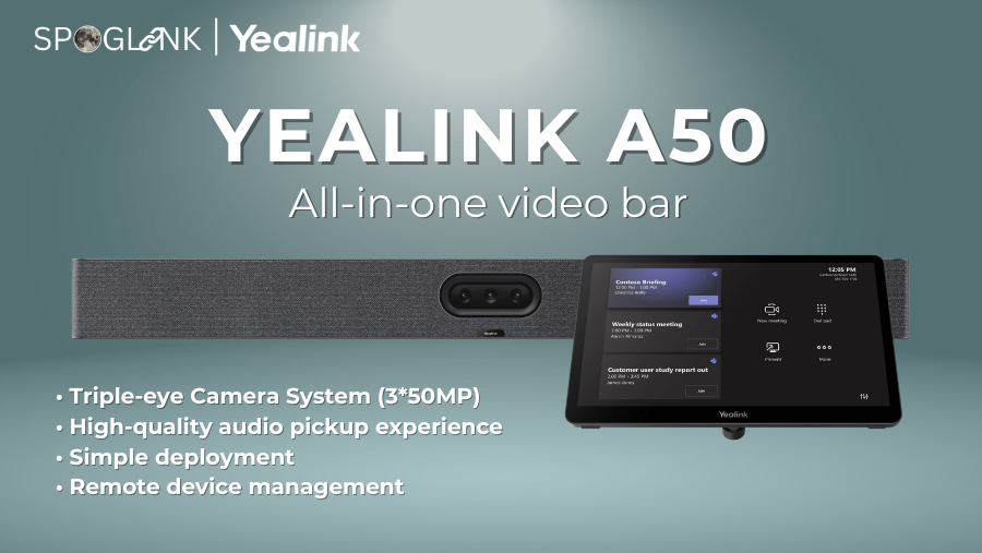 Spoglink's tweet image. Redefine your meetings with the Yealink A50 All-in-One Video Bar, now at Spoglink!

Triple-eye Camera (3×50MP) 

📸 Studio-grade audio 
🎧 Simple setup 
⚙️ Remote management 
🌐Shop now: spoglink.shop

#Spoglink #Yealink #YealinkA50 #VideoConferencing #MeetingBar