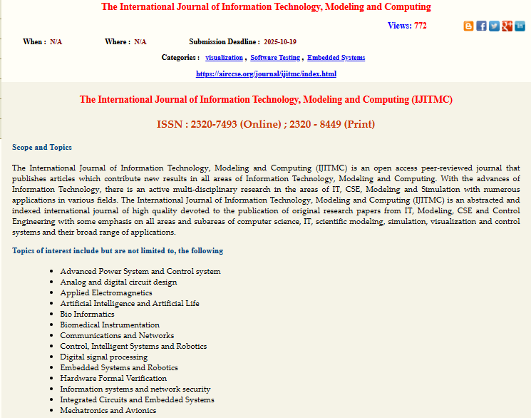 DeniseroyT24096's tweet image. Call for Papers!!
International Journal of Information Technology, Modeling and Computing(IJITMC)
airccse.org/journal/ijitmc…
Submission Deadline :October 19, 2025
submission url-airccse.com/submissioncs/h…
#routingprotocols #networksecurity #computing