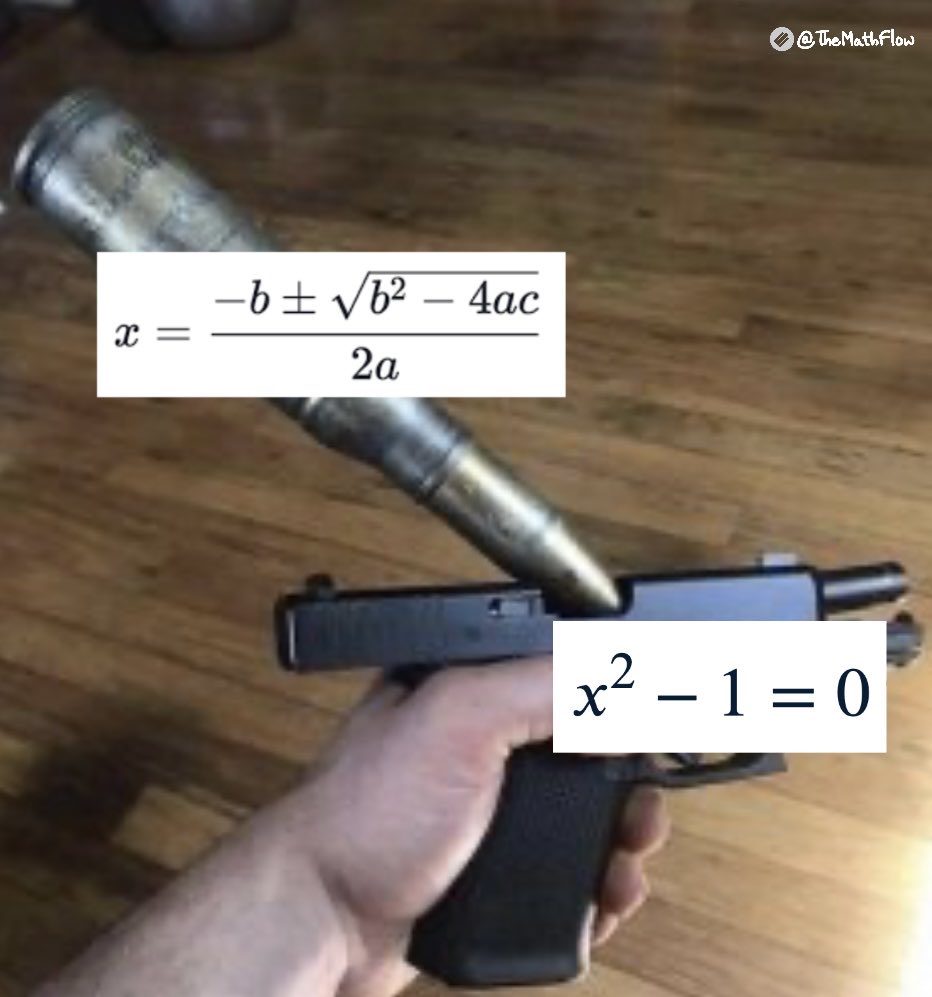 TheMathFlow's tweet image. When you have just learned the quadratic formula.