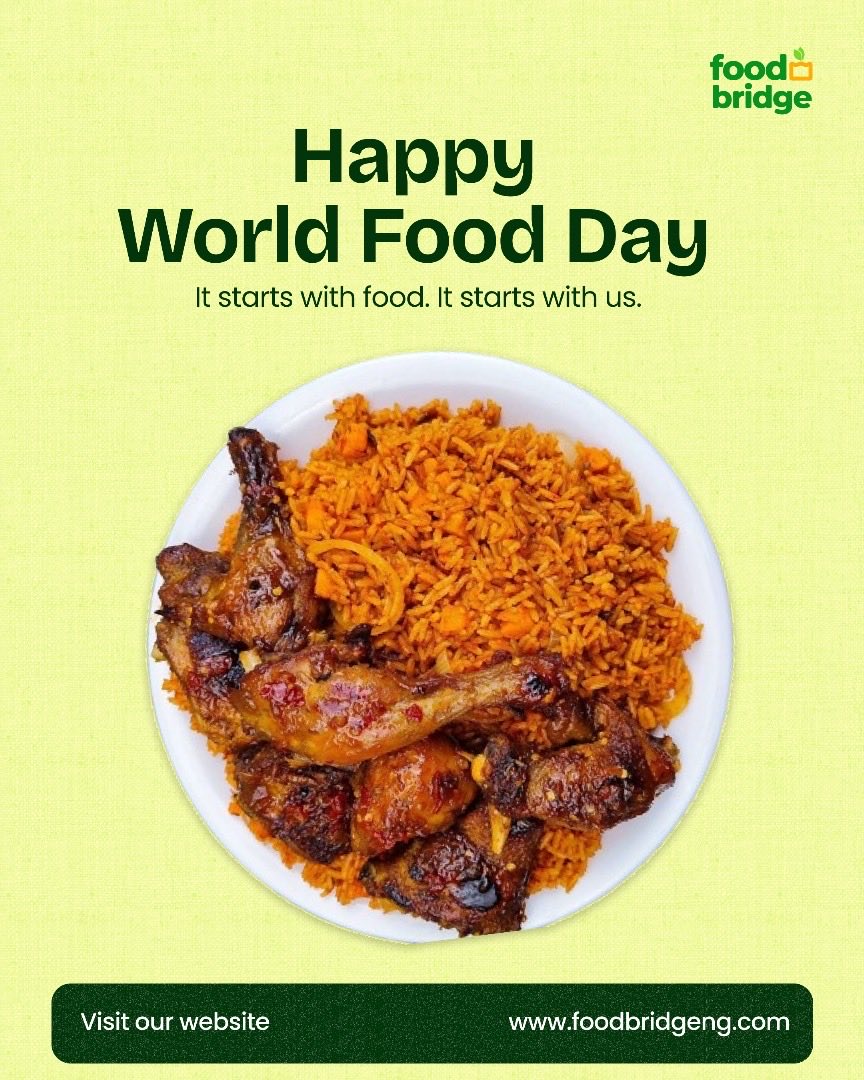 _foodbridgeng's tweet photo. Food brings us joy, strength, and connection 💚

So today, we celebrate what unites us all -FOOD! 🍲

HAPPY WORLD FOOD DAY from FoodBridge! 🥳🎊 

#WorldFoodDay #Happyworldfoodday 
#foodbridge #worldfoodday #eatwell https://t.co/WqeVz4c59w