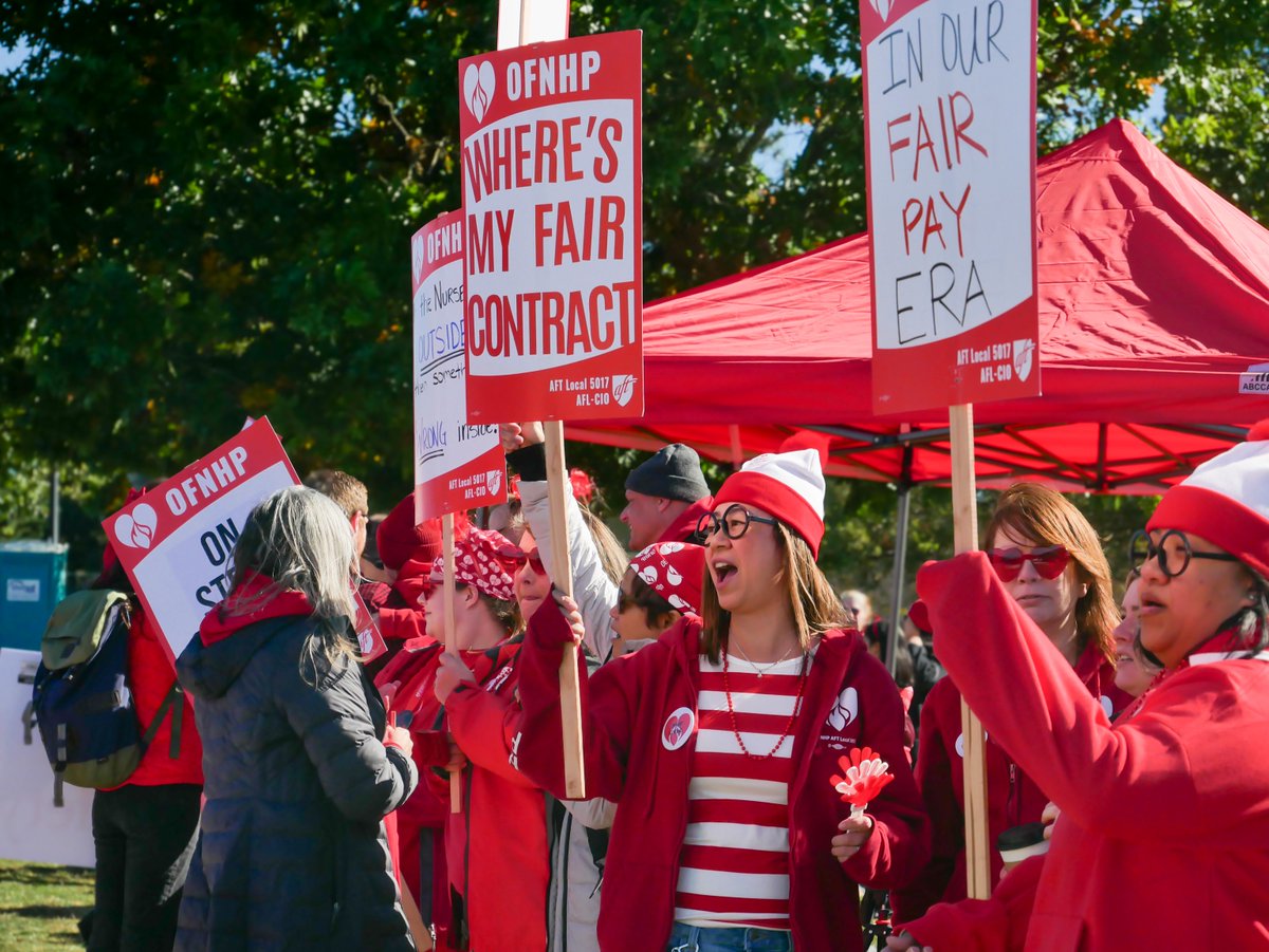 OregonAFLCIO's tweet image. Kaiser Permanente used to be the model of quality care. But today, executives are putting profits before patients — risking short staffing, longer wait times, and worse outcomes. 

Caregivers are on strike to protect the care our communities deserve. 

#OneVoiceOneFightOneFuture