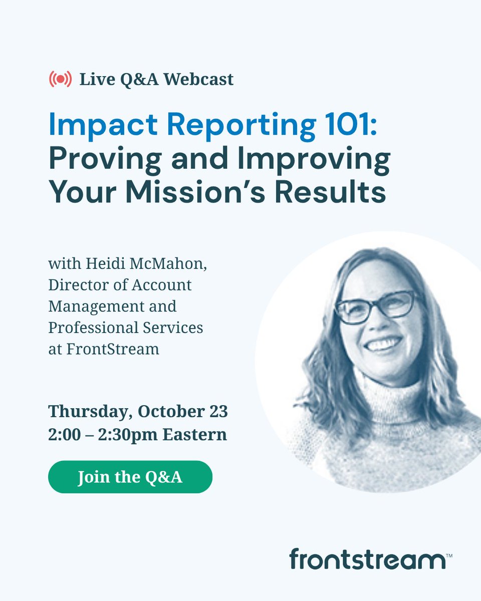 FrontStream's tweet image. 📊 What’s the real goal of impact reporting?
Join our Q&A October 23 to learn from real examples and get practical tips to make your data more human and more powerful.
👉 Register now: hubs.la/Q03NZLs90
#ImpactReporting #FundraisingStrategy