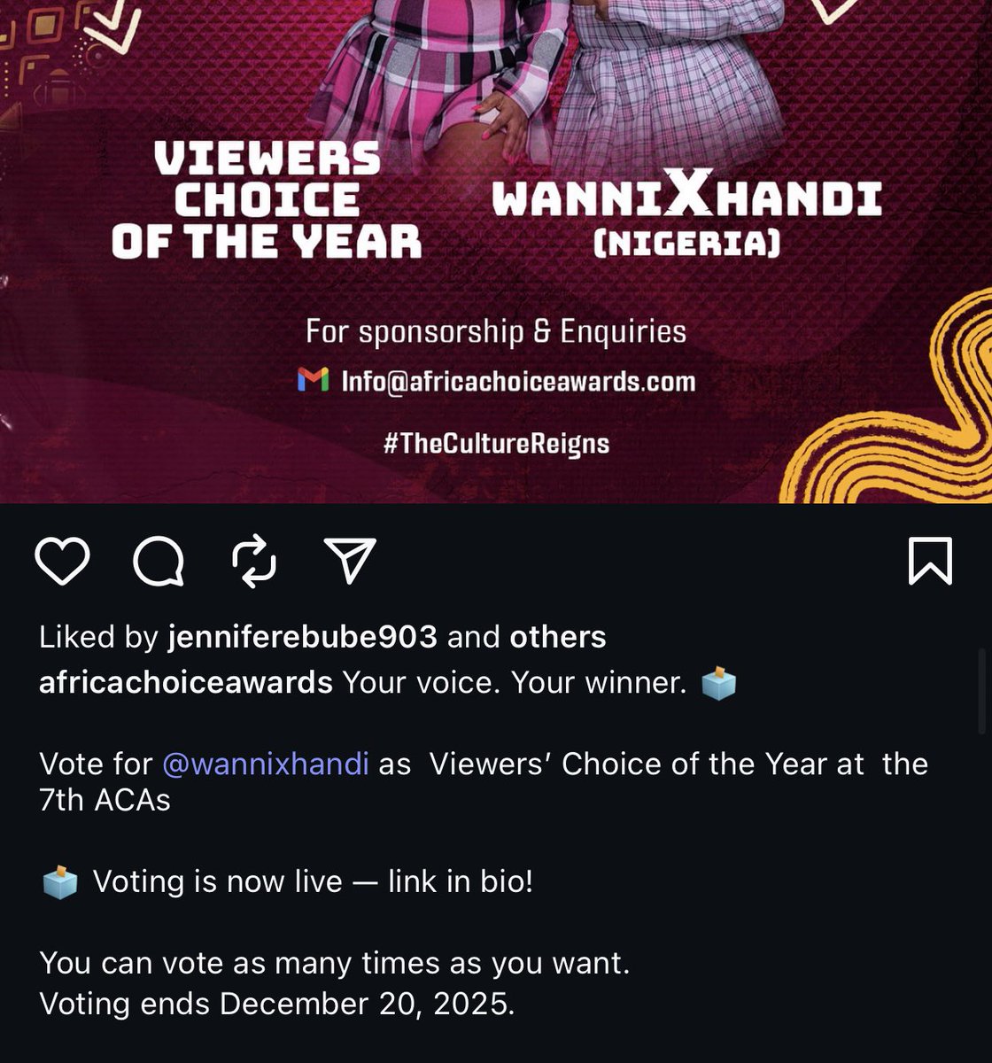 It ‘s another time again and the energy queens have been nominated for viewers choice awards in  South Africa 🇿🇦 
Click on the link to vote🤭.( linktr.ee/Africachoiceaw…)
#WannixHandi