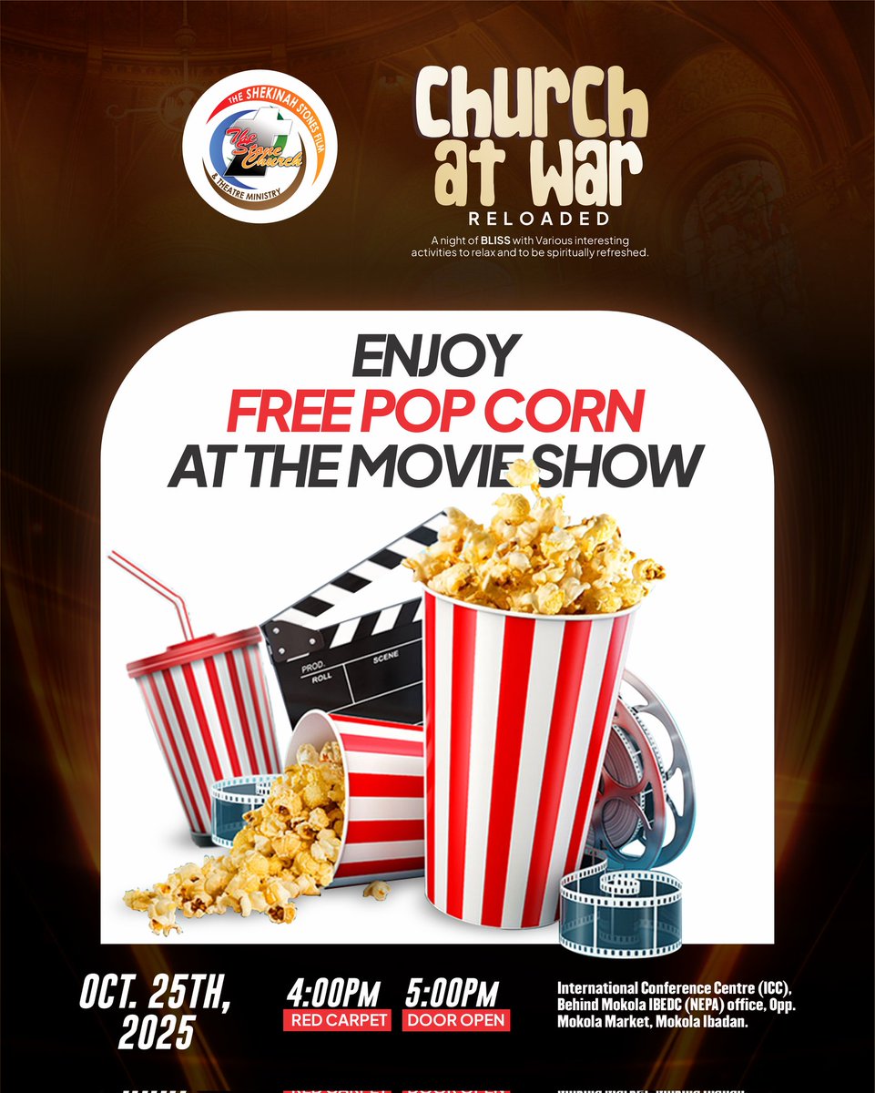 Did we mention there will be FREE POPCORN and more surprises at the event?
Because movie nights are better when they’re on us! 🍿✨

📅 October 25th
#FreebiesAndFaith #ChurchAtWar #StoneChurchEvents
