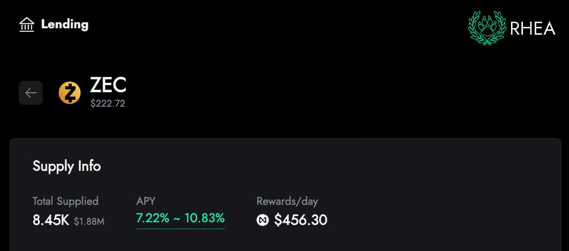 rhea_finance's tweet image. Next steps to unlock:
$ZEC holders on Solana will be able to supply directly through their Solana wallet on RHEA, earning up to 10% APY.
Counting down the weeks ⏳