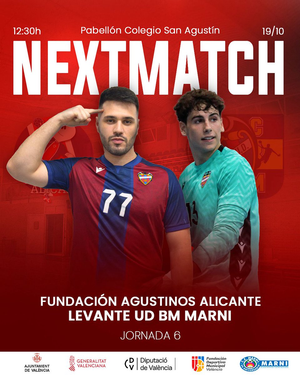 NEXT MATCH 🔥
🤾🏻‍♂️ El 1ª Nacional se desplaza el domingo a por la 3ª victoria consecutiva. 💪🏼
🆚  <a href="/CDAgustinos/">Fundación Balonmano Agustinos Alicante</a>
📅 19/10⌚️ 12:30
🏟️ Pabellón C. San Agustín
Marni, força! 💛💙
@c_e_marni @fdmvalencia <a href="/dipvalencia/">Diputació de València</a> @dbsportpress @nostresport @polideportivocv
<a href="/yosoynoticia_/">YoSoyNoticia.es</a> <a href="/Levante_TV/">Levante TV</a>