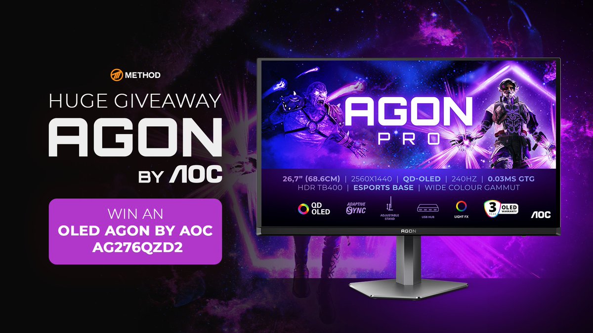 Method's tweet image. We are giving away an $800 @AGONbyAOC OLED monitor 🤯

👤 Follow @Method @AGONbyAOC @VastGG 
🧡 Like &amp;amp; RT

ENTER HERE: vast.link/mthd

--Ends on November 15th--