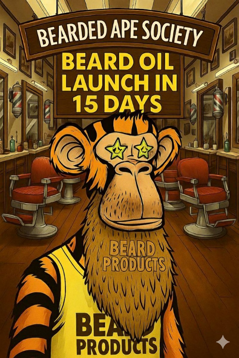 Uncbilly_II's tweet image. The countdown is on!
15 days until the Bearded Ape Society's Beard Oil drops.
Get ready for the softest, best-smelling beard in the jungle.💈✨
Mark your calendar, DON'T MISS OUT!
@BASocietyXRP
@beardedtempest @dfart2287 @M33polis2 @BingoXRPL @mike76_bapes
#bapes #patlama