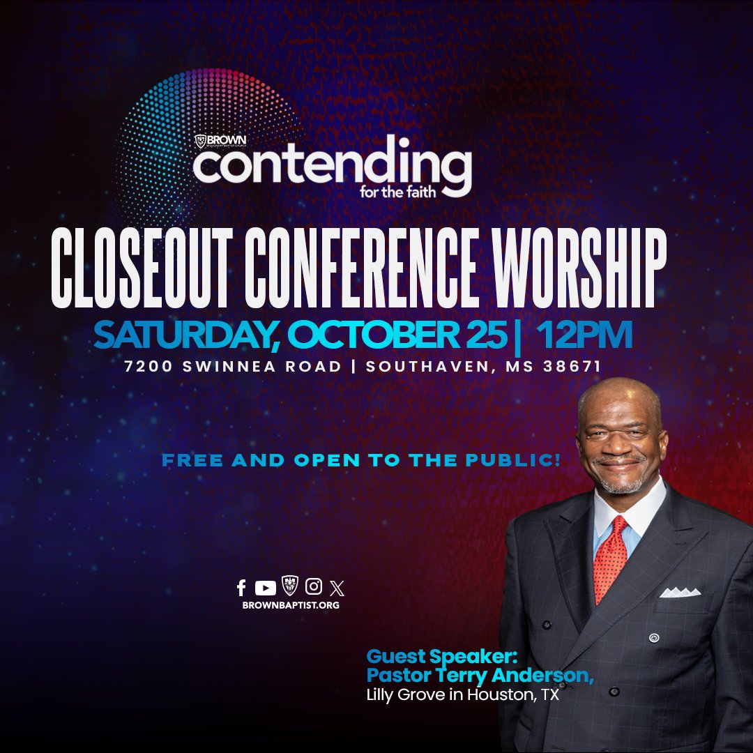 🚨 BIG ANNOUNCEMENT! 🚨 Pastor Terry Anderson is bringing the Word at our Contending for the Faith Conference Worship Service — and you already know it’s going to be powerful!

#CFTF2025 #BMBC #BrownBaptist