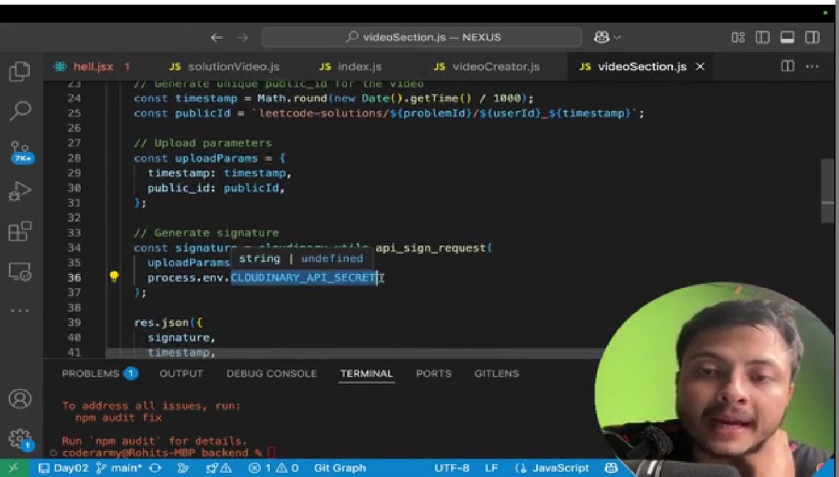 SkChaudhary45's tweet image. #STRIKE30: Pro Video Uploads with Cloudinary by @rohit_negi9
Enterprise-ready system with dynamic URL generation, secure signed uploads, decoupled video schema, and premium access control — the patterns behind Netflix & YouTube.
#Cloudinary #BackendEngineering #Nexus #CoderArmy
