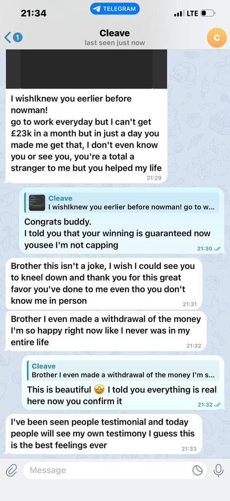 HAPPY CLIENT  🔥✅
👍If you can't trust me then you can’t find someone better than me 
🎊Congratulations To All Other Clients And Thank You For The Trust all, Play With The Best 🎉
Message me for more details on next fixed t.me/+iJWoYVIlE741Z…

t.me/+iJWoYVIlE741Z…